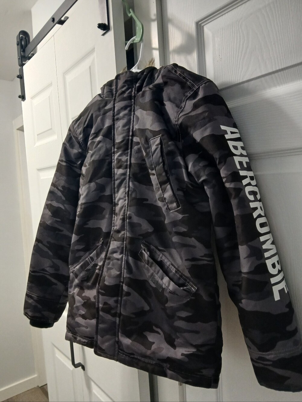 Abercrombie Grey & Black Camo Puffer Jacket with Logo Sleeve